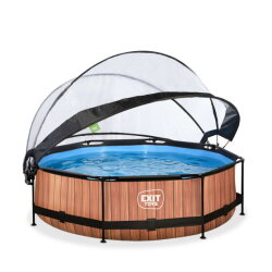 Piscina EXIT Wood ø300x76cm con pompa filtro e copertura - marrone