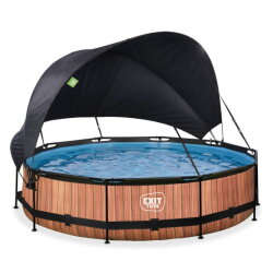 Piscina EXIT Wood ø360x76cm con pompa filtro e pensilina - marrone