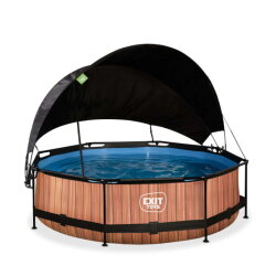 Piscina EXIT Wood ø300x76cm con pompa filtro e pensilina - marrone